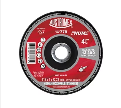 Disco corte metal-inoxidable de 4 1/2" X .040 X 7/8" AUSTROMEX 778 - Ferreregia