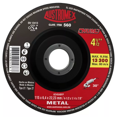 Disco desbaste metal T27 4 1/2" X 1/4 X 7/8" A560 HUM - Ferreregia