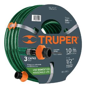 Manguera de 10mts Reforzada 3 Capas Conexiones plásticas 1/2´ 16050 TRUPER - Ferreregia